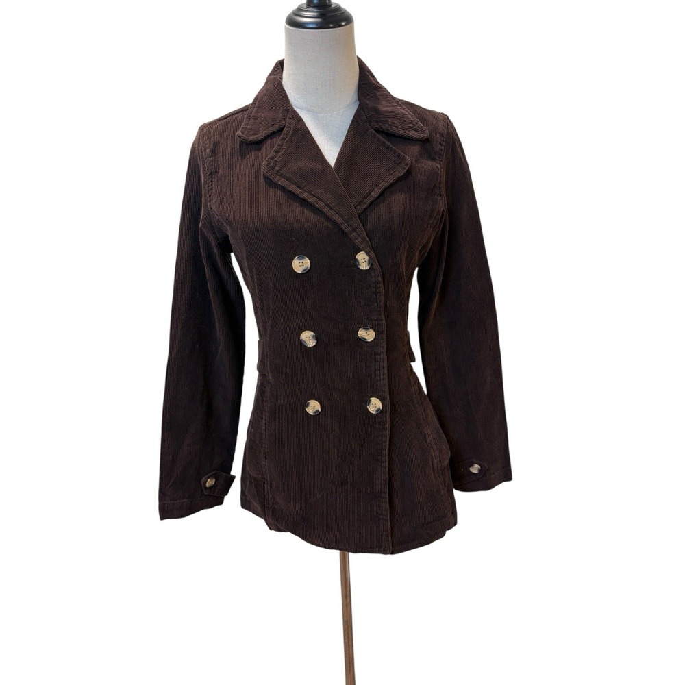 Vtg‎ 90s Brown Corduroy Jacket Double Breasted Fitted Sz S Boho 70s Style Indy